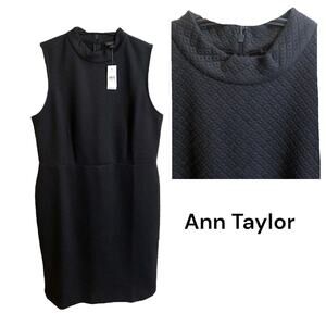 ANN TAYLOR Dress Size 10 Sleeveless Black Textured Mock Neck Shift Career